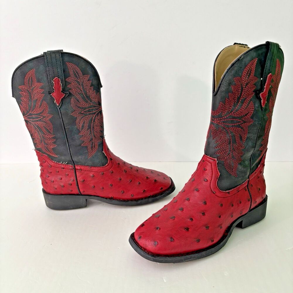 Roper Cowboy Western Boots Little Kid Youth Boys Size 1 US, 31 EU Black Red
